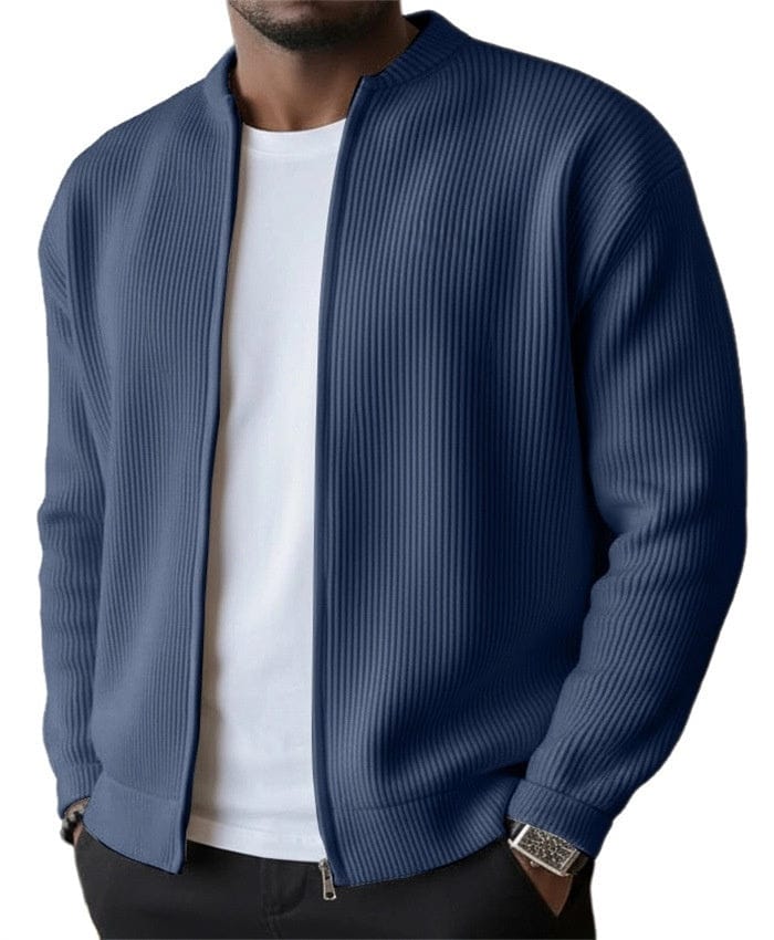 Daniel – Geripptes Zip-Cardigan in Dunkelblau