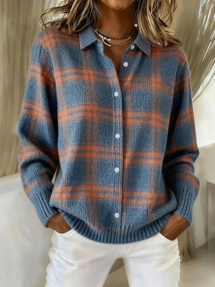 Gabriela Karierter Strickcardigan in Blau