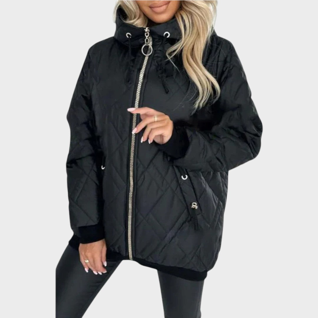 Monika – elegante gesteppte Kapuzenjacke in Schwarz