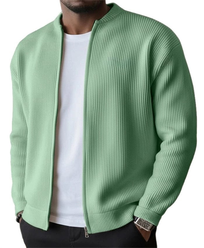 Daniel – Geripptes Zip-Cardigan in Minze
