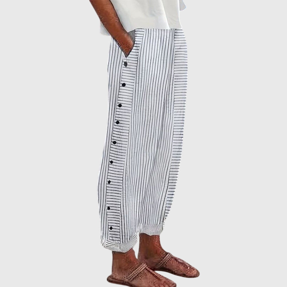 Marlene Elegante Hose in Grau mit Streifen und seitlichen Knöpfen