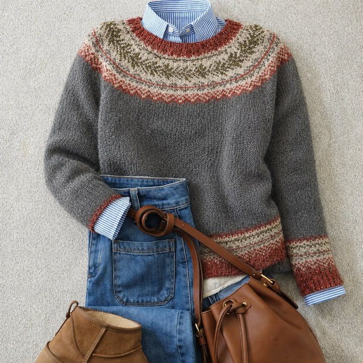 Regula gestrickter Pullover in Grau mit Rundpasse