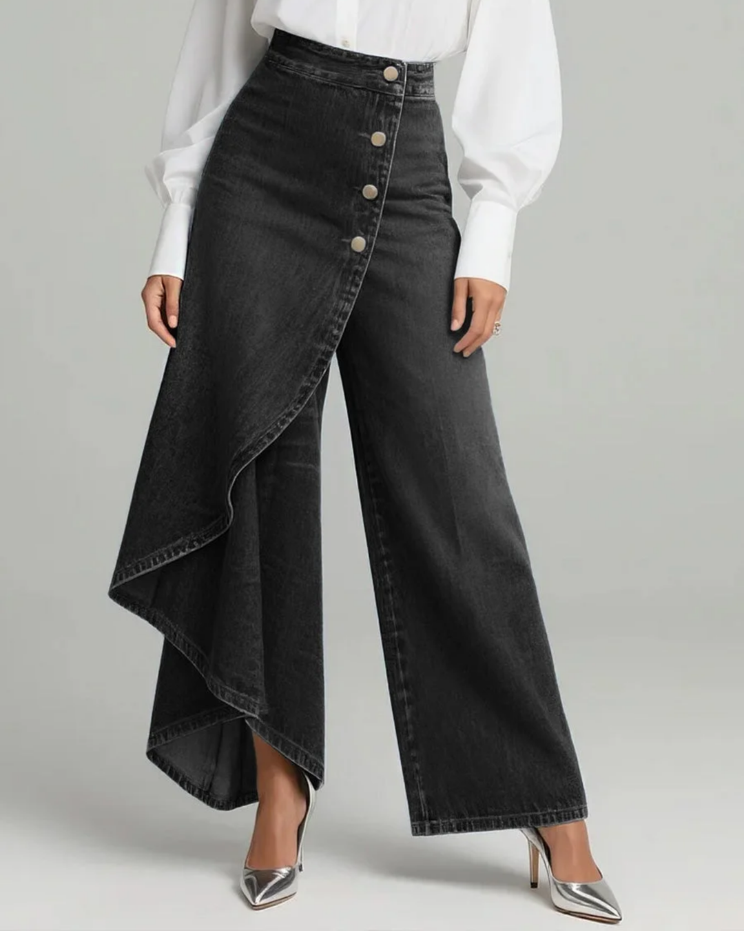 Franziska Denim Wickelhose in Schwarz, Vorderansicht