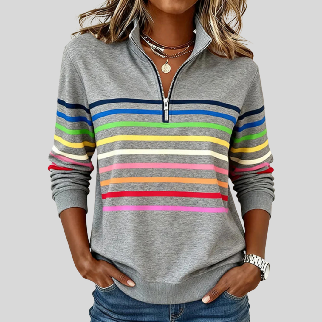 Annemarie gestreiftes Quarter-Zip-Sweatshirt in Grau