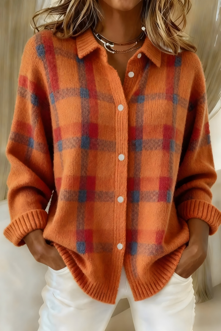 Gabriela Karierter Strickcardigan in Orange