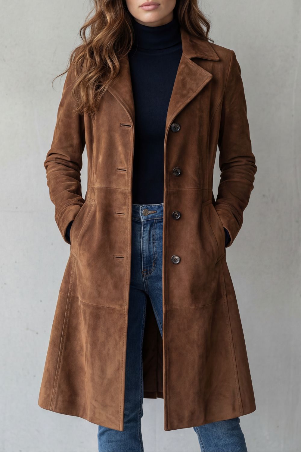 Helena – langer Mantel im Vintage-Stil in Braun
