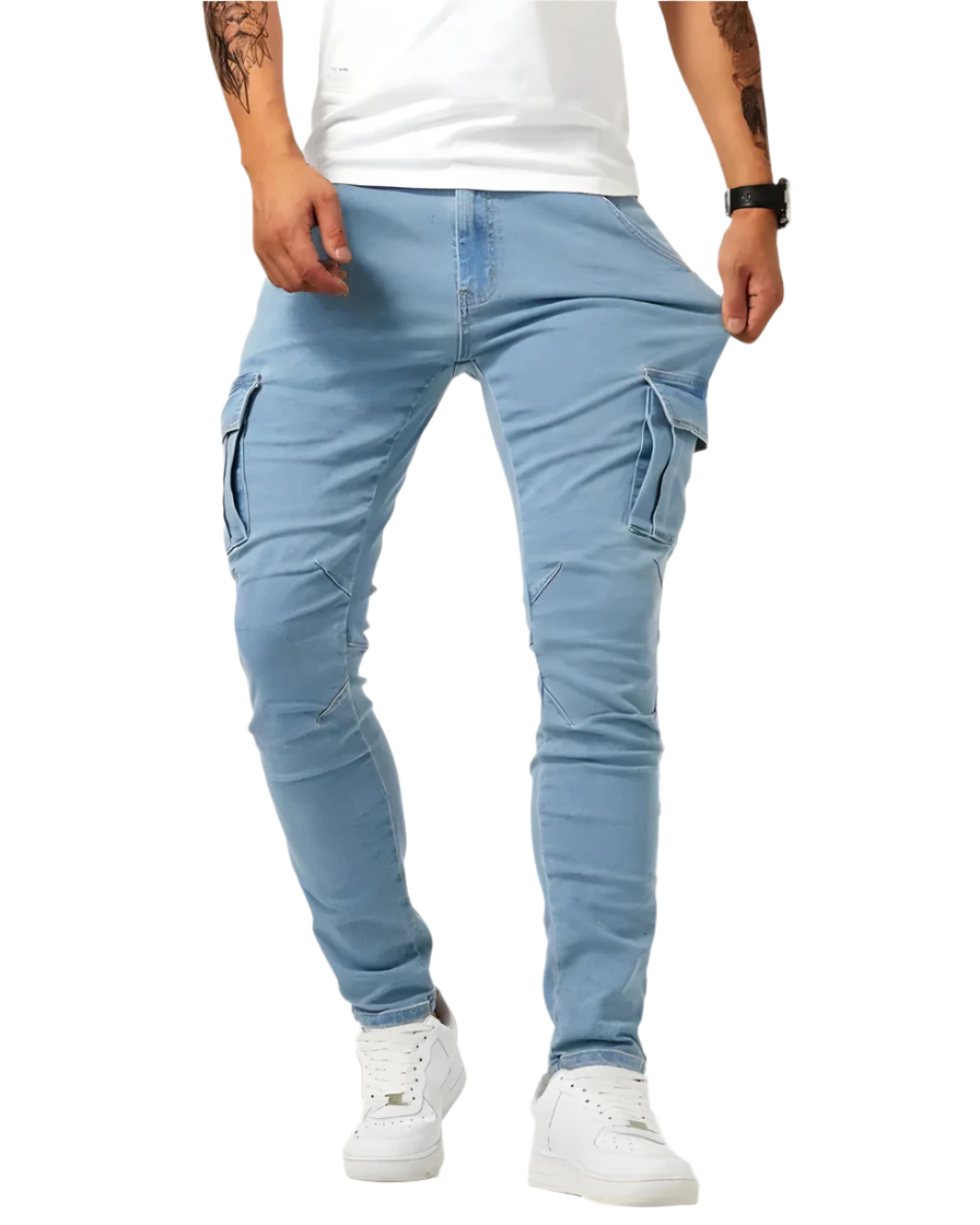 Dominik Cargo Stretch-Hose in Blau, Vorderansicht