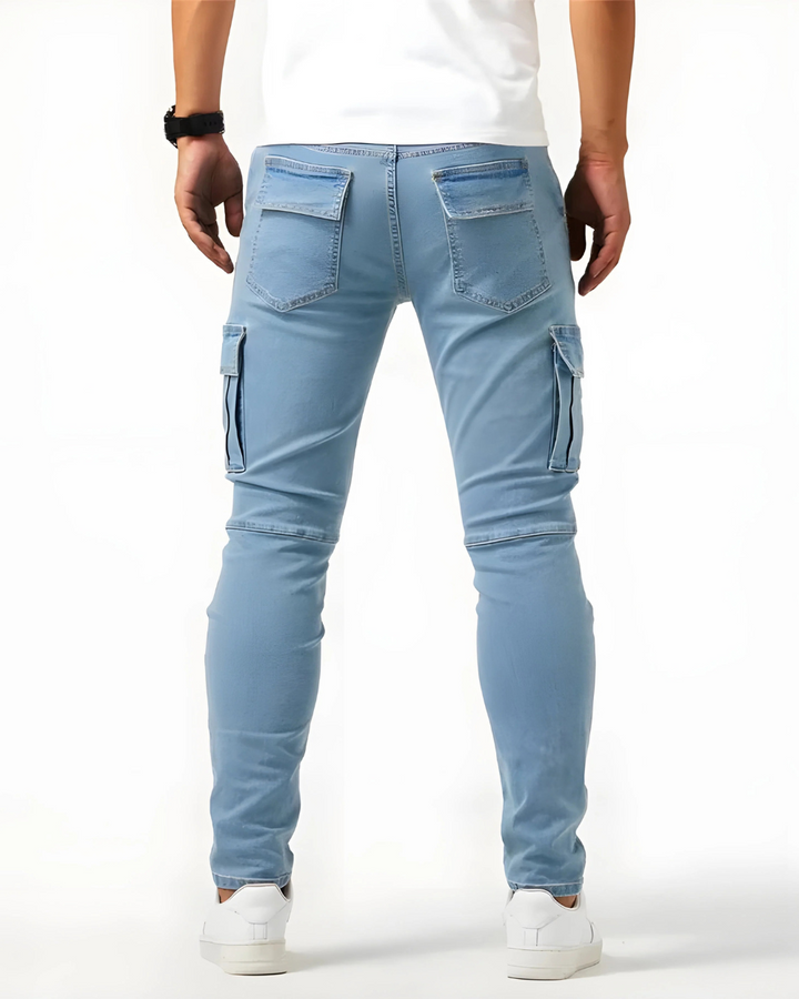 Dominik Cargo Stretch-Hose in Blau, Rückansicht