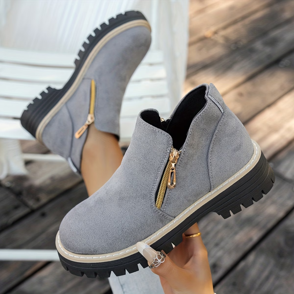 Mirjam Stiefeletten in Grau mit goldfarbenem Reissverschluss
