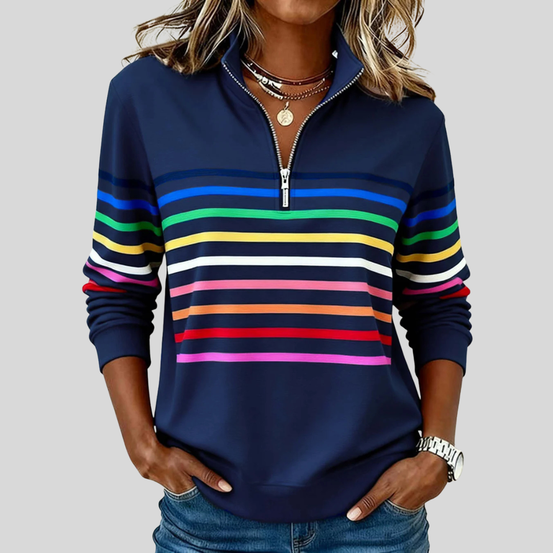 Annemarie gestreiftes Quarter-Zip-Sweatshirt in Marineblau