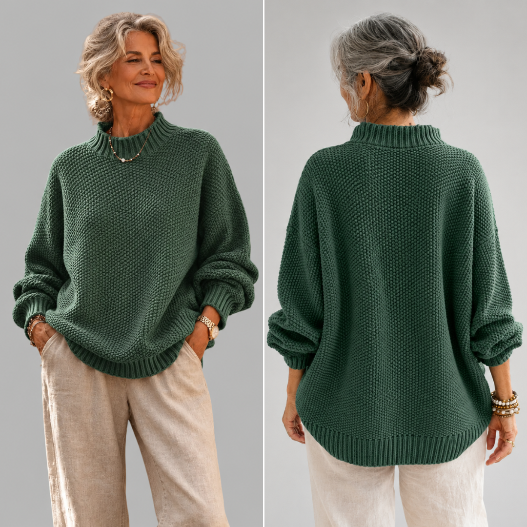 Elisabeth Strickpullover in Grün, Vorder- und Rückansicht
