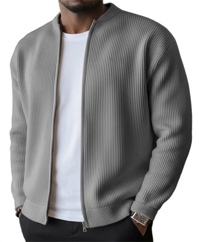 Daniel – Geripptes Zip-Cardigan in Grau