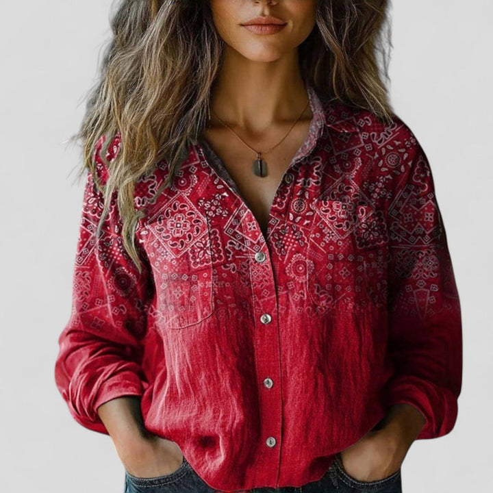 Annette Bluse in Rot mit Paisleymuster und Farbverlauf