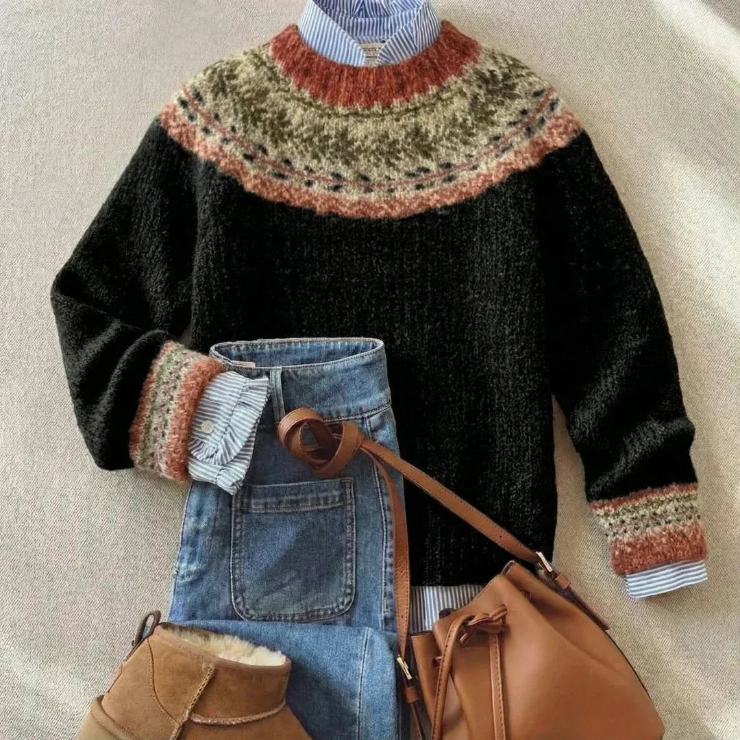 Regula gestrickter Pullover in Schwarz mit gemusterter Passe