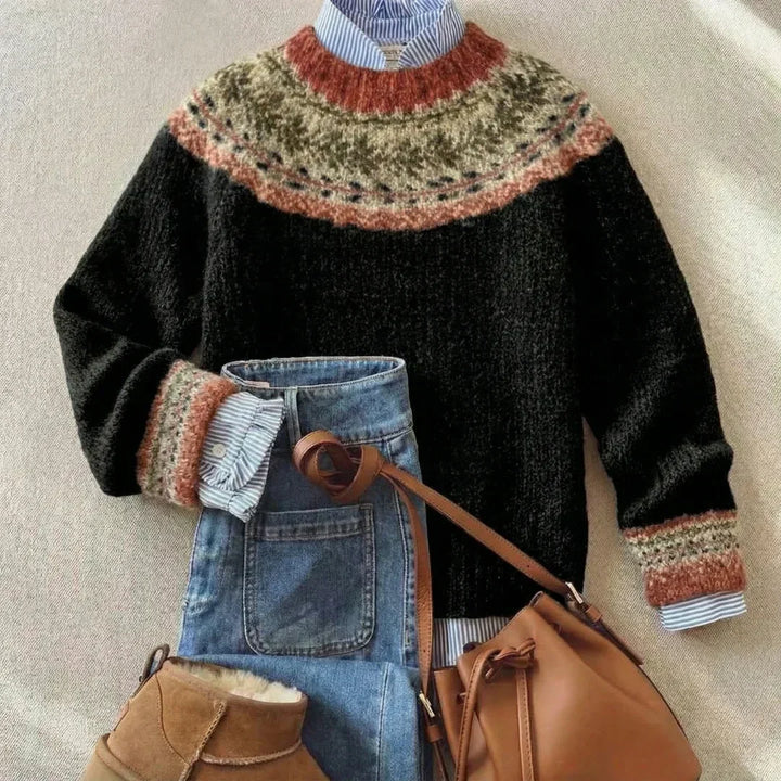 Regula gestrickter Pullover in Schwarz mit gemusterter Passe