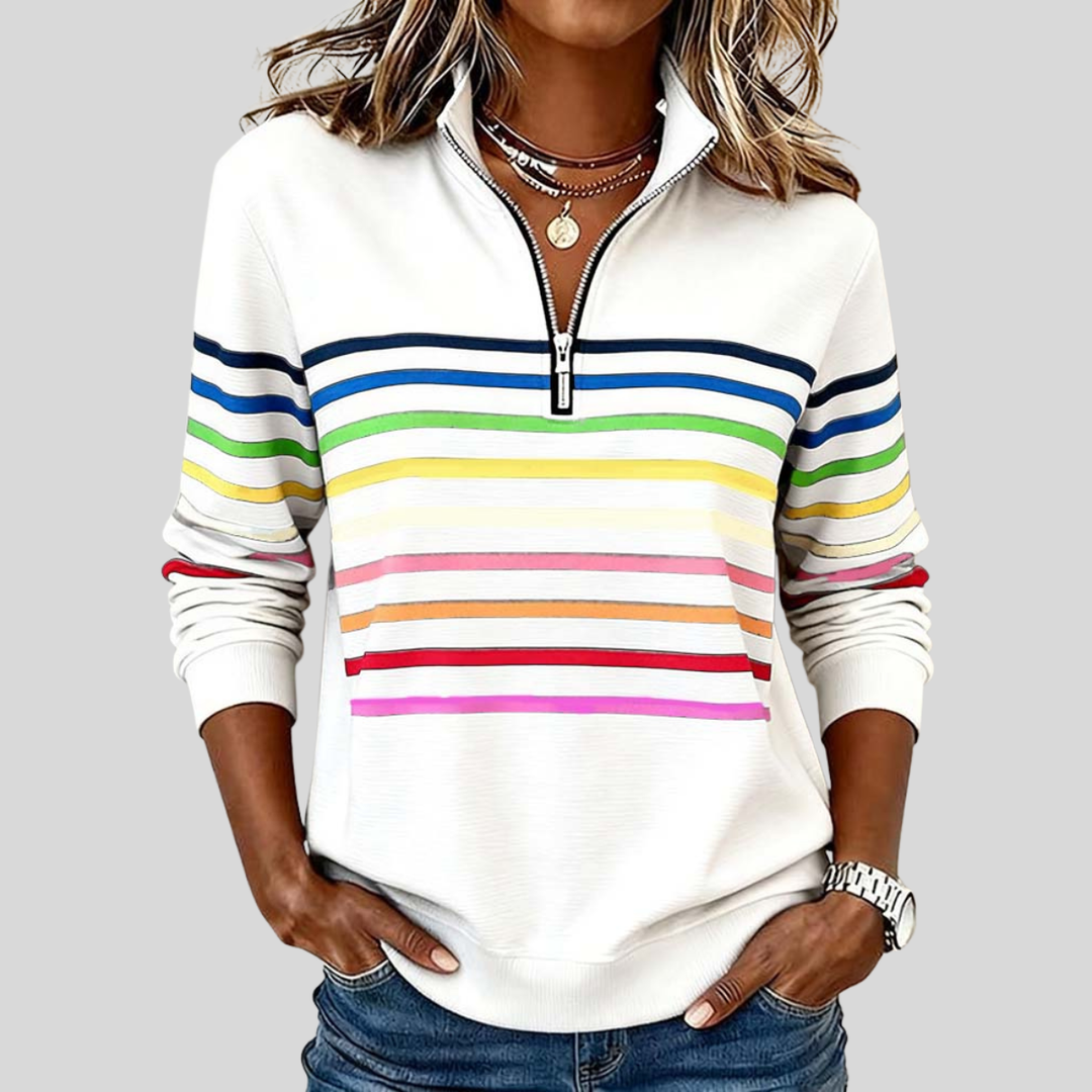 Annemarie gestreiftes Quarter-Zip-Sweatshirt in Weiss