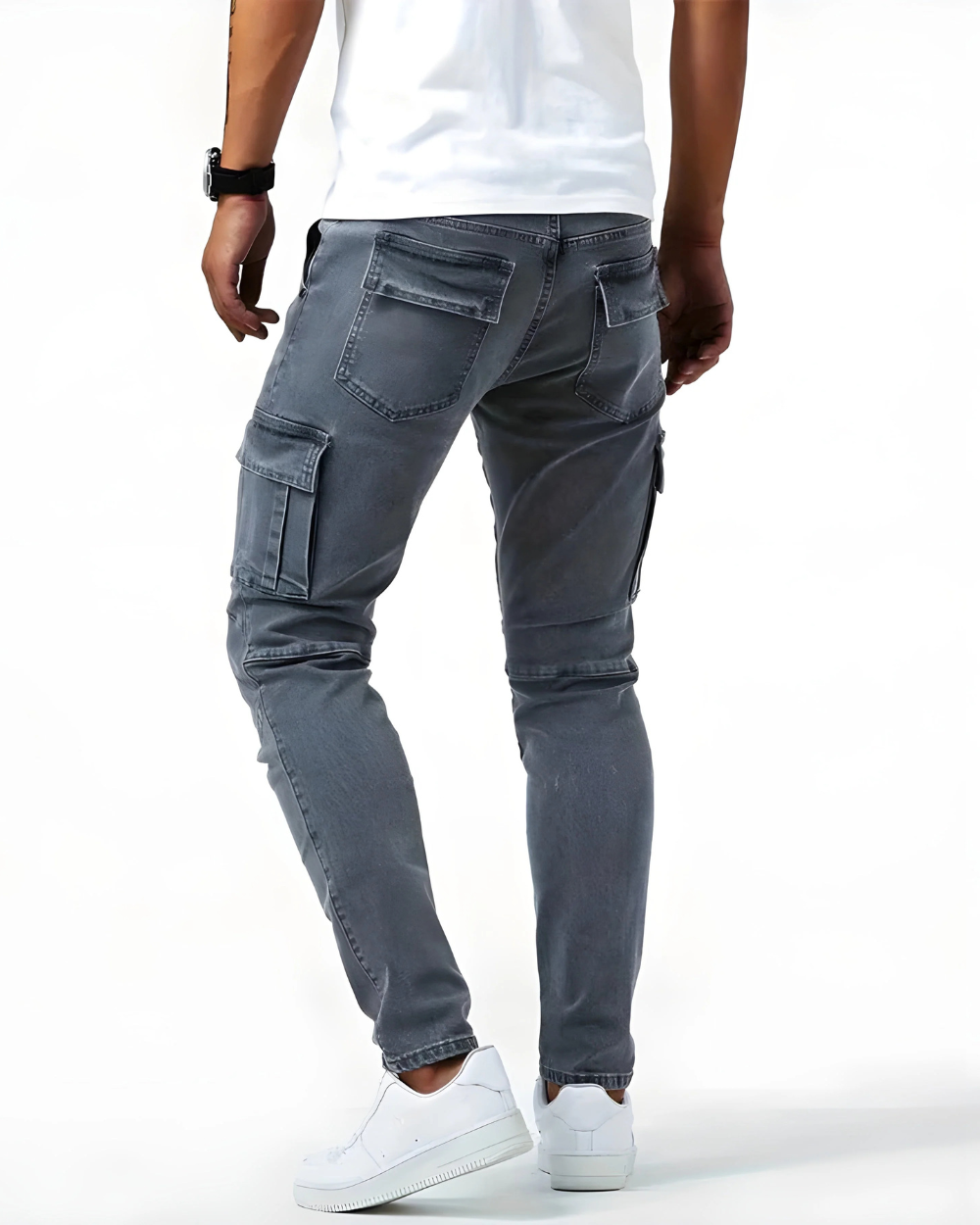 Dominik Cargo Stretch-Hose in Grau, Rückansicht