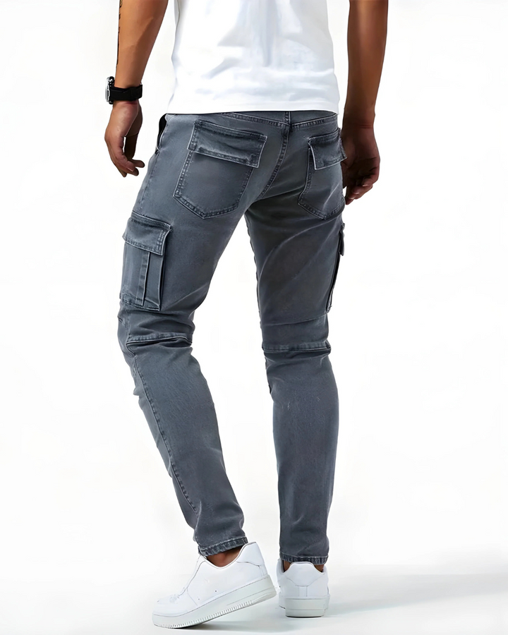 Dominik Cargo Stretch-Hose in Grau, Rückansicht