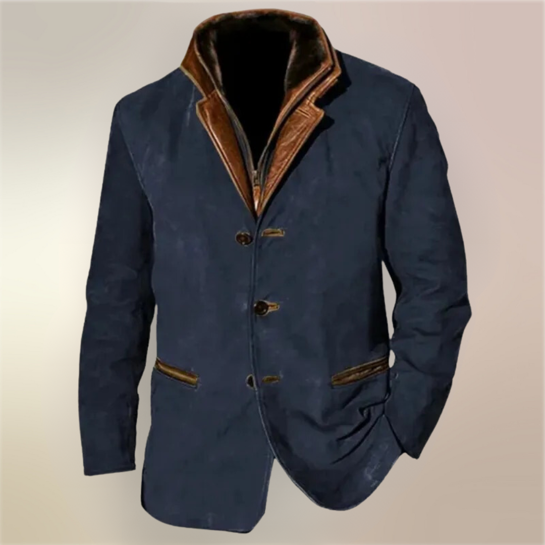 Hans – Elegante Vintage-Jacke in Blau, Einzelansicht