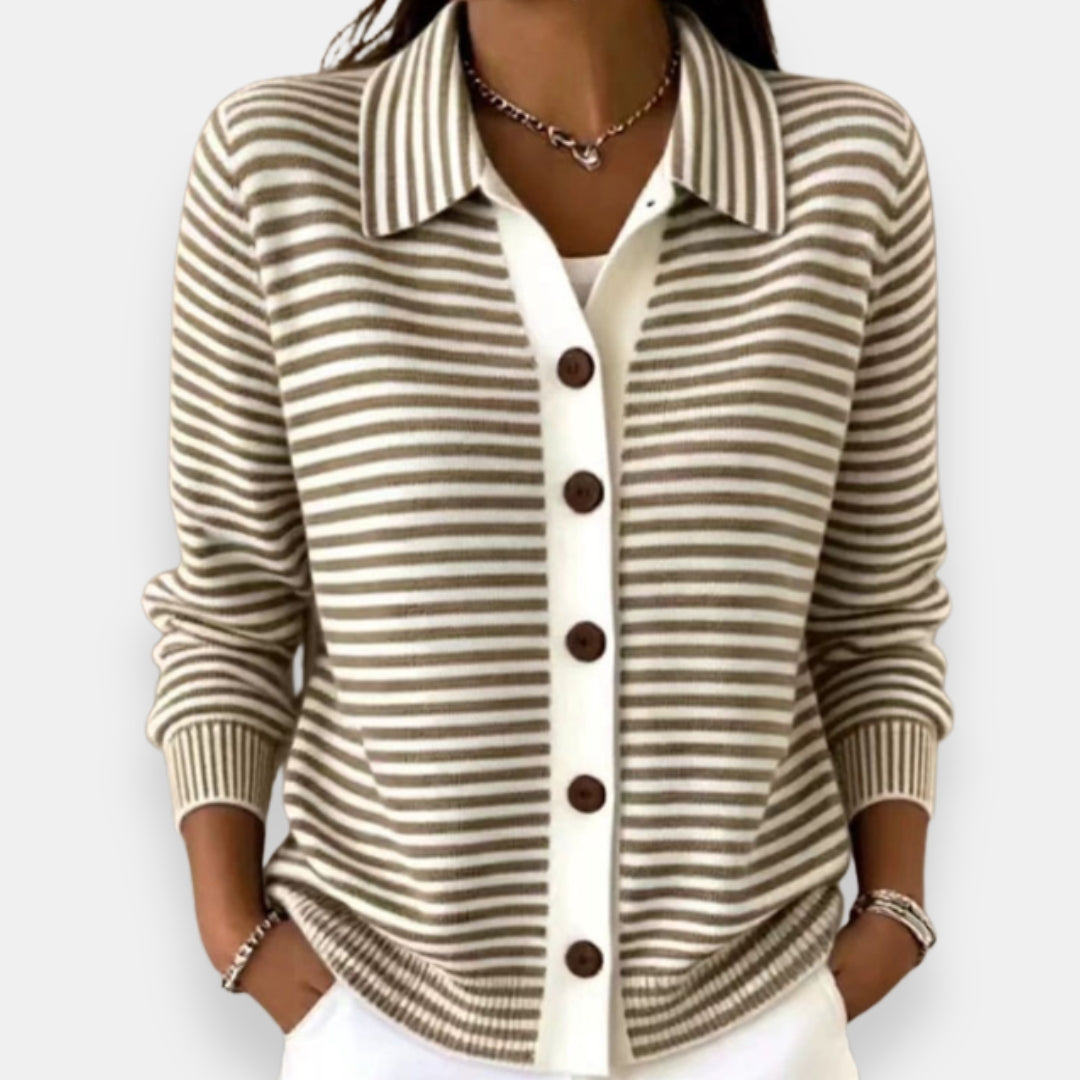 Christine gestreifte Strickjacke in Braun