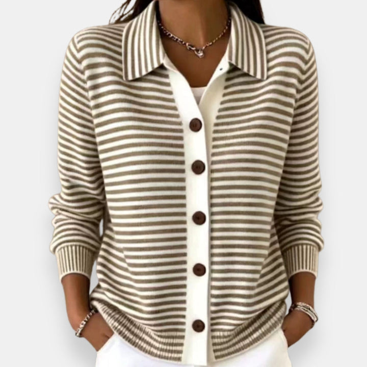 Christine gestreifte Strickjacke in Braun