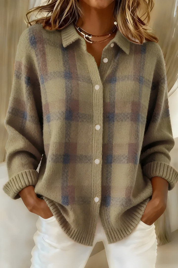 Gabriela Karierter Strickcardigan in Grün