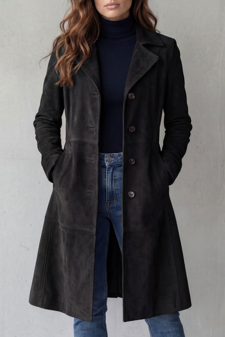 Helena – langer Mantel im Vintage-Stil in Schwarz
