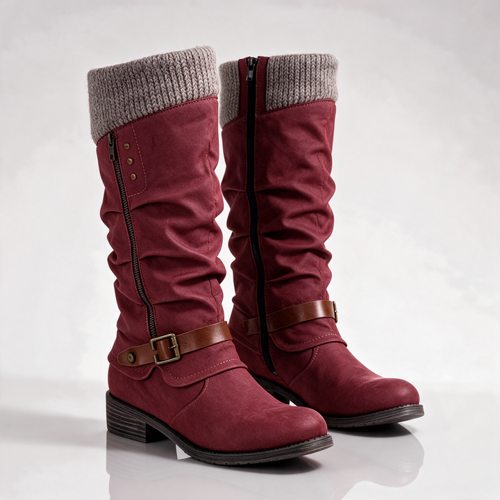 Elvira bequeme Stiefel mit Strickbündchen in Rot