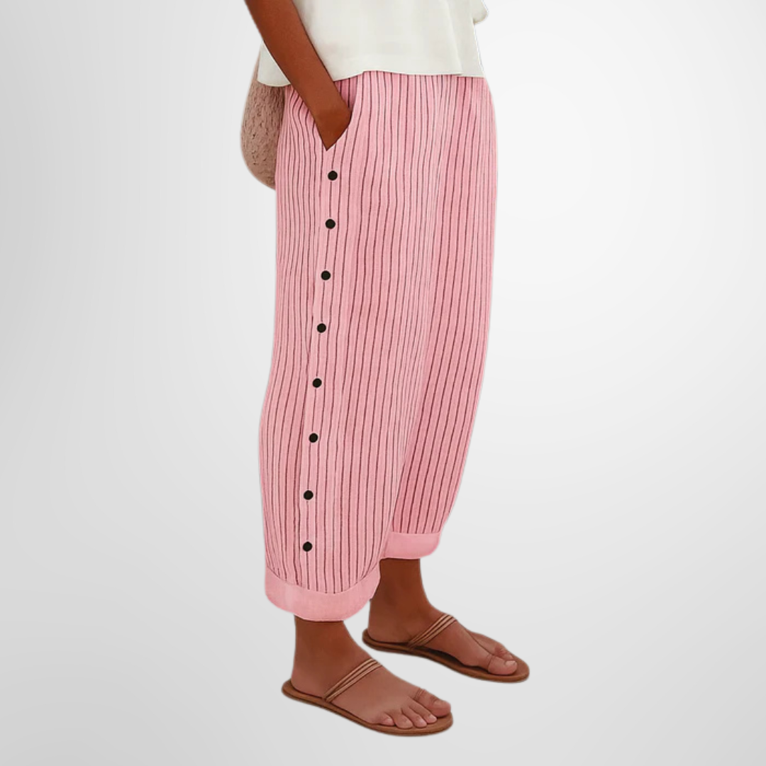 Marlene Elegante Hose in Rosa mit Streifen und seitlichen Knöpfen