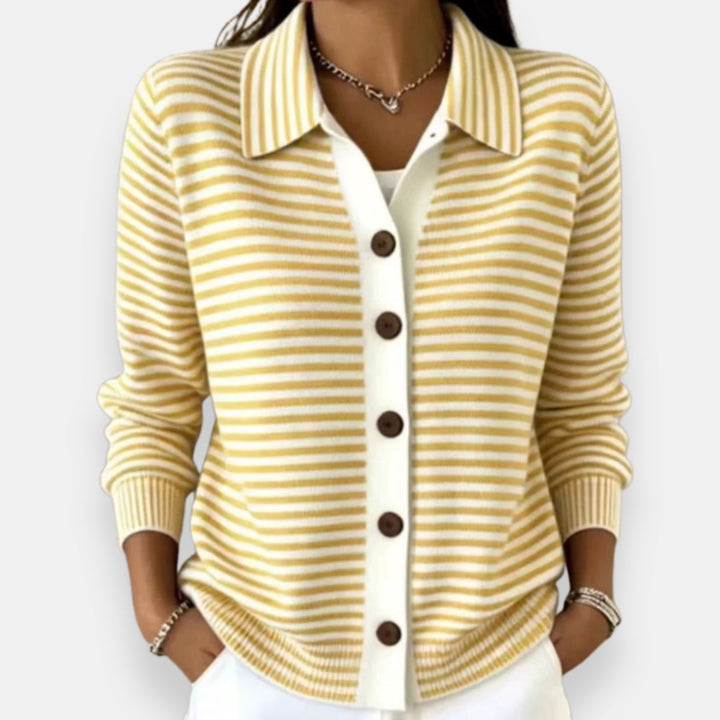 Christine gestreifte Strickjacke in Gelb