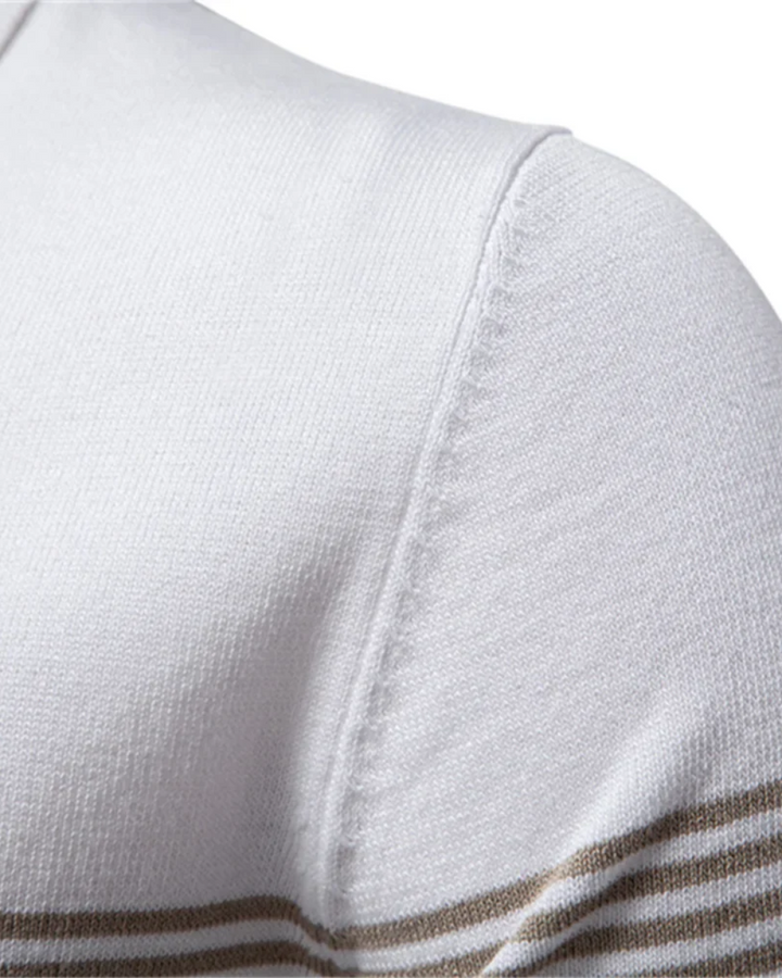 Lorenz Poloshirt mit Streifen, Detail der Schulternaht