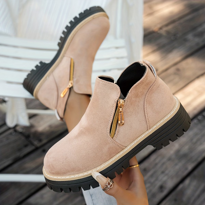 Mirjam Stiefeletten in Beige mit goldfarbenem Reissverschluss