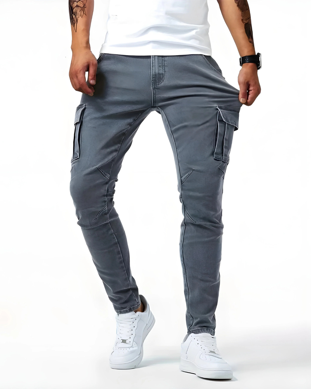 Dominik Cargo Stretch-Hose in Grau, Vorderansicht