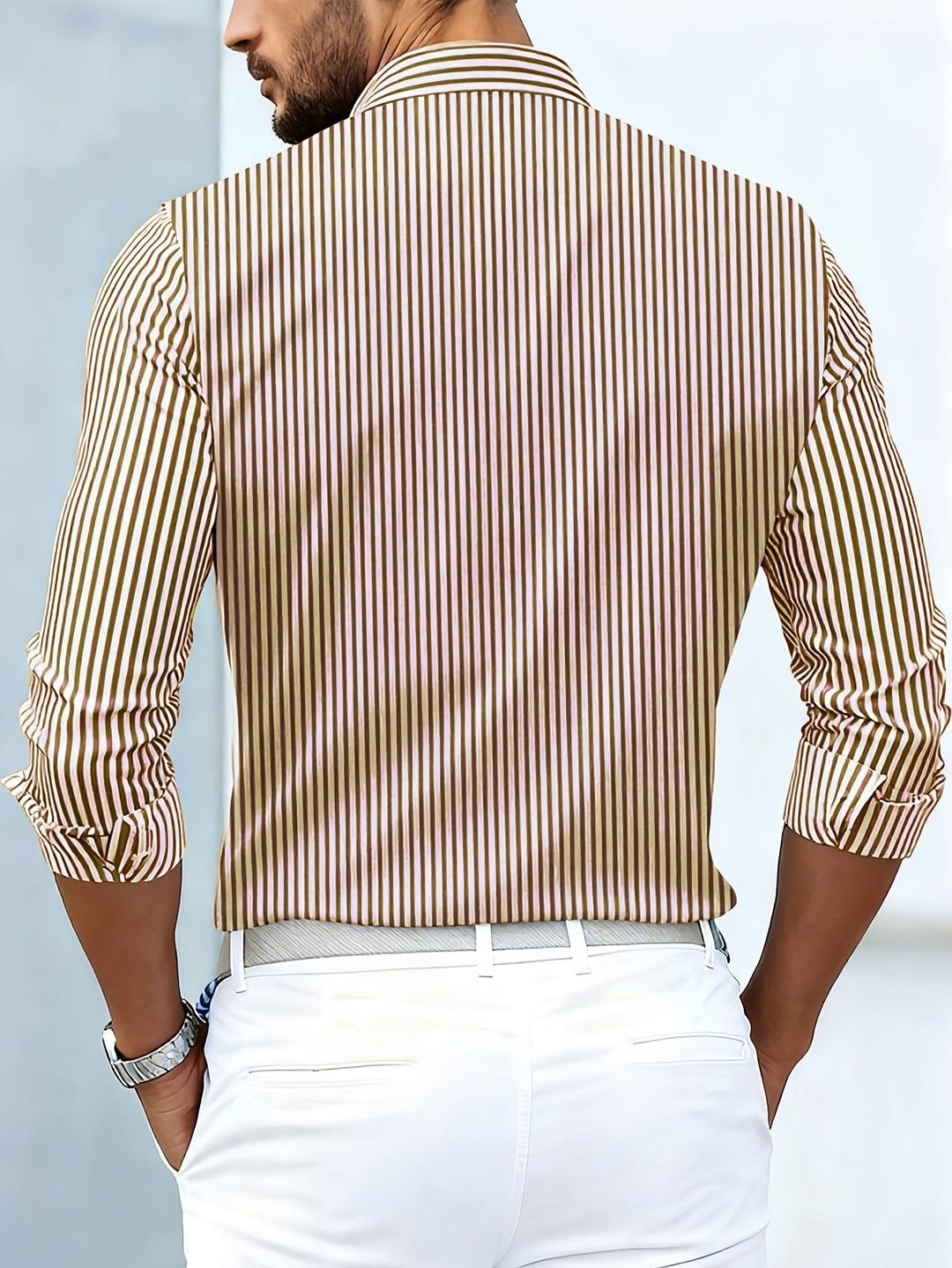 Ernst Streifenhemd in Khaki, Rückansicht