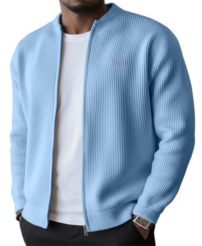 Daniel – Geripptes Zip-Cardigan in Blau