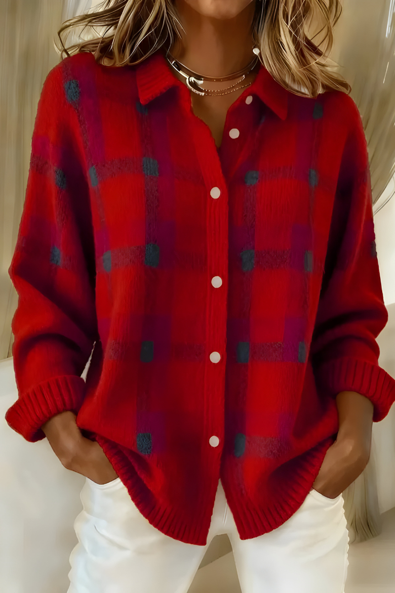 Gabriela Karierter Strickcardigan in Rot