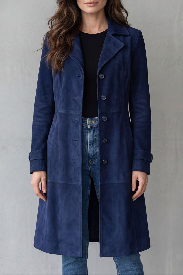 Helena – langer Mantel im Vintage-Stil in Marineblau