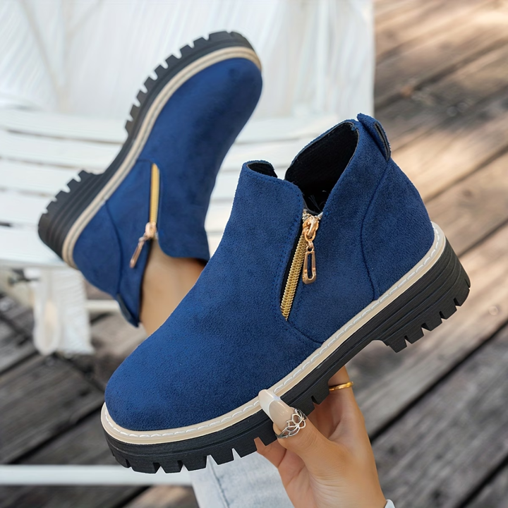 Mirjam Stiefeletten in Blau mit goldfarbenem Reissverschluss