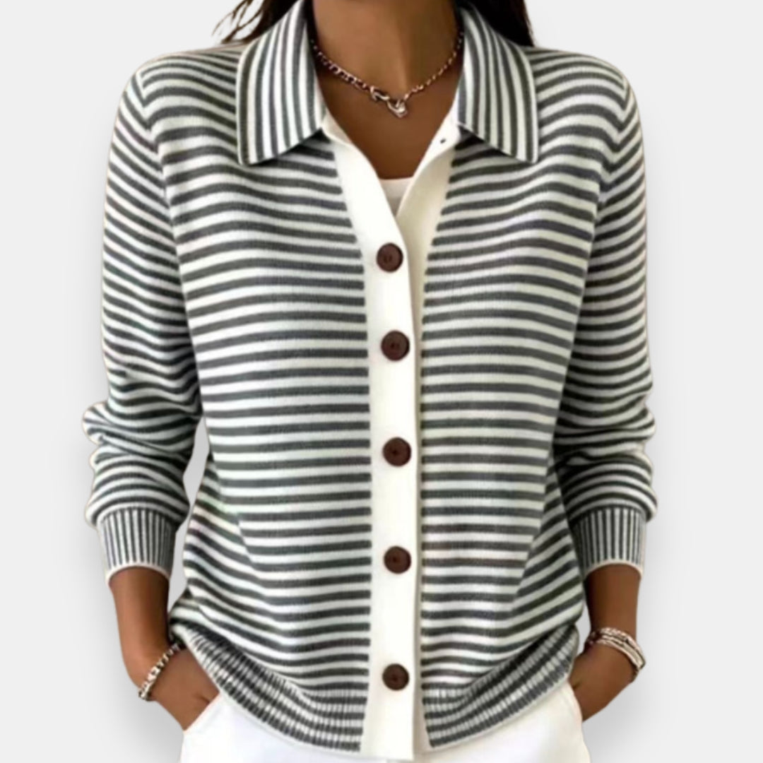 Christine gestreifte Strickjacke in Schwarz