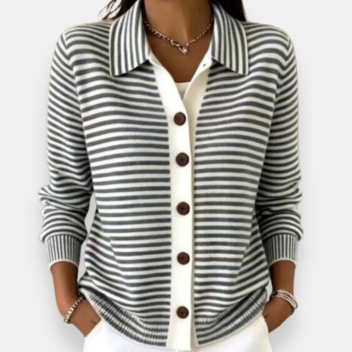 Christine gestreifte Strickjacke in Schwarz