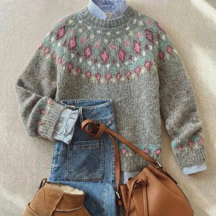 Regula gestrickter Pullover in Hellgrau mit Rautenmuster