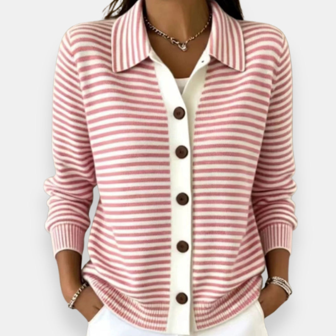 Christine gestreifte Strickjacke in Rosa