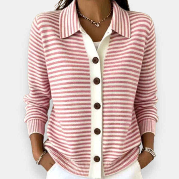 Christine gestreifte Strickjacke in Rosa