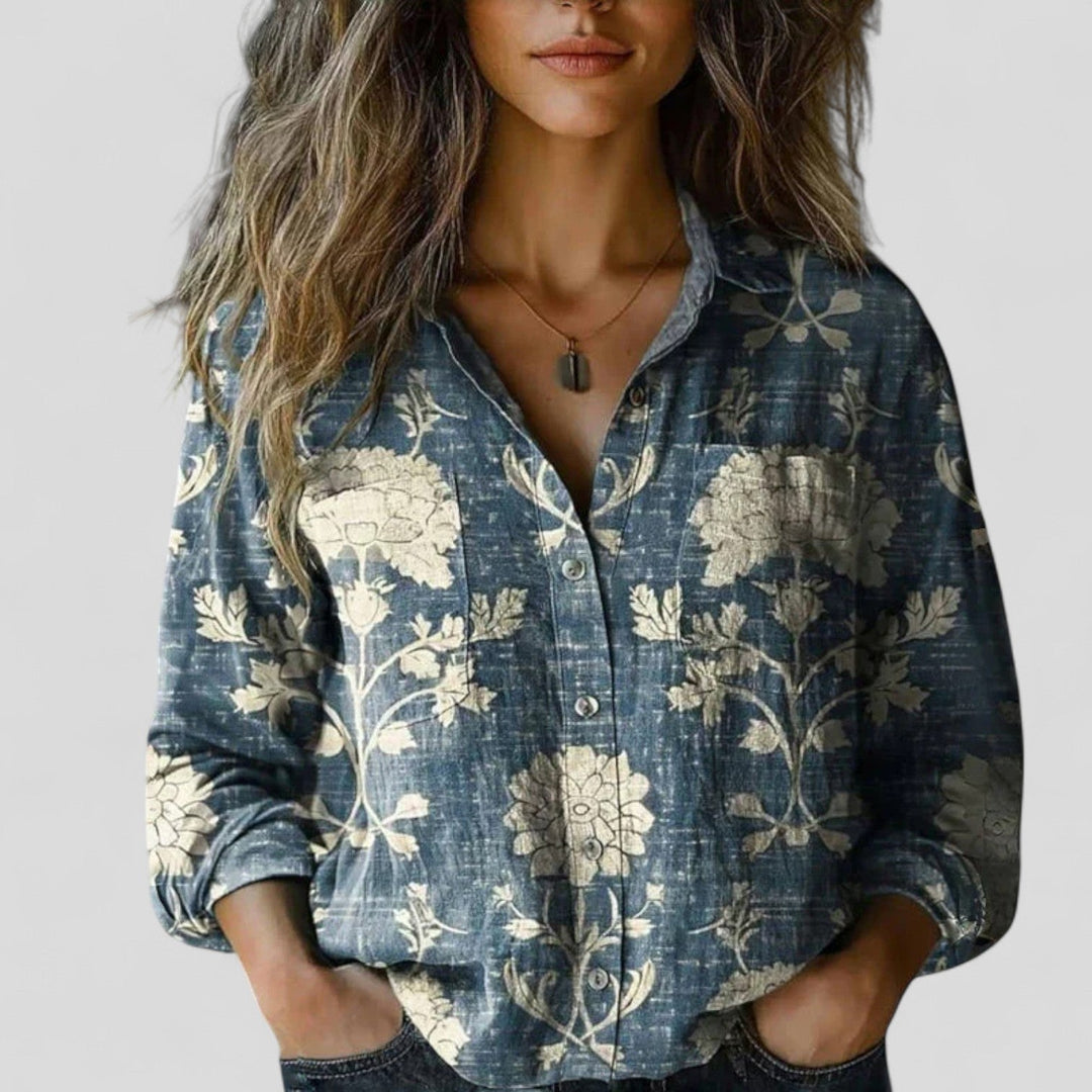 Annette Bluse in Blau mit Blumenmuster