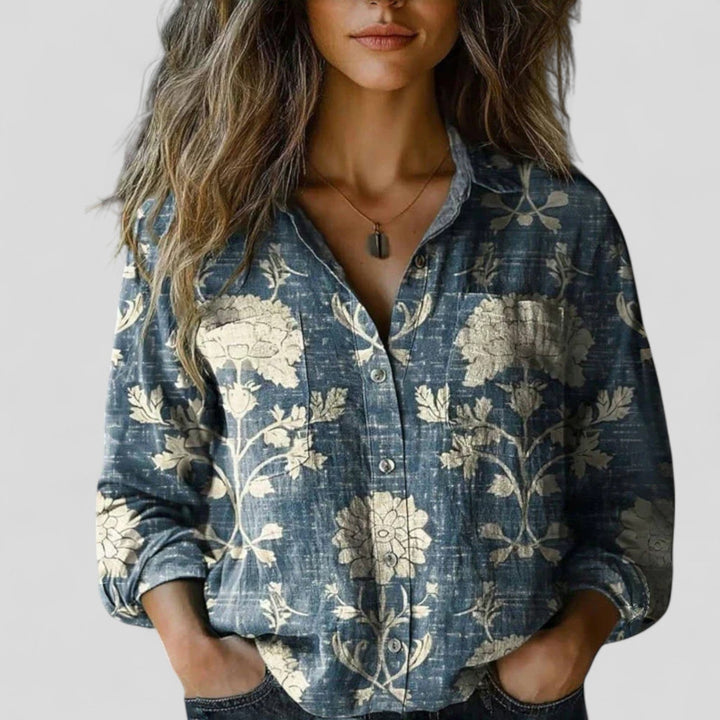 Annette Bluse in Blau mit Blumenmuster