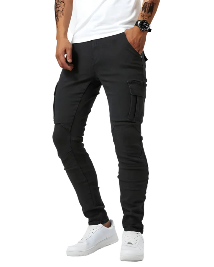 Dominik Cargo Stretch-Hose in Schwarz, Vorderansicht
