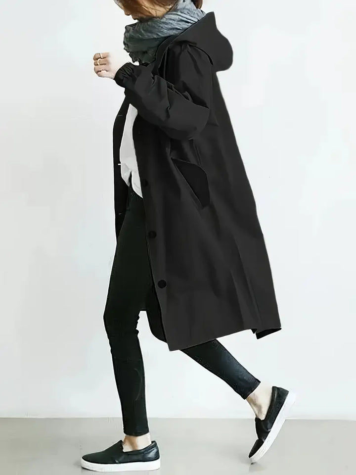 Katharina Oversized Trenchcoat in Schwarz, Seitenansicht