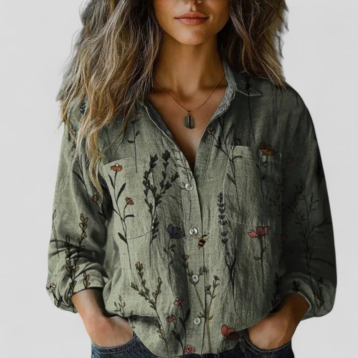 Annette Bluse in Grün mit Wildblumenmuster