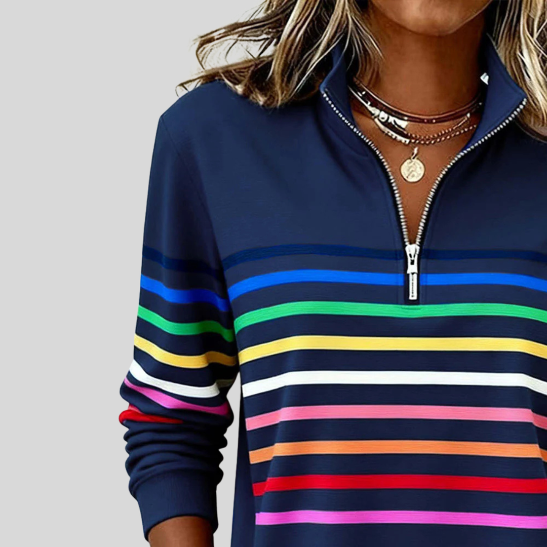 Annemarie Sweatshirt in Marineblau, Detailansicht des Reissverschlusses
