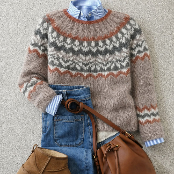 Regula gestrickter Pullover in Braun mit nordischem Muster